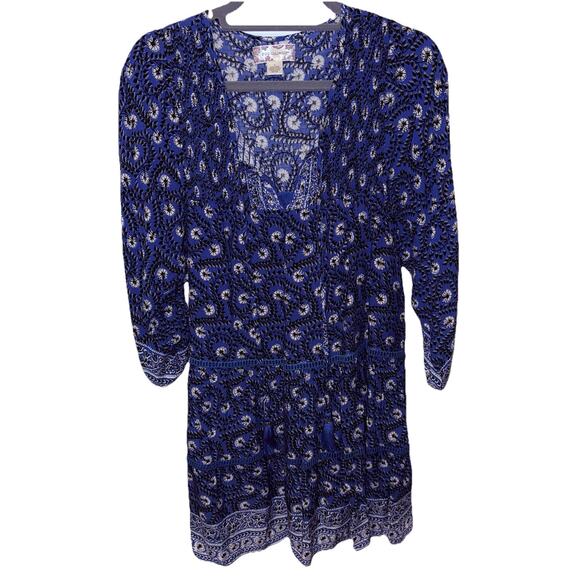 BOG Collective Blue & White Floral Tassel Tunic Mini Dress Size Small - Picture 1 of 8
